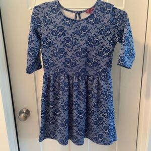 Blue Lace Print 3/4 sleeve dress